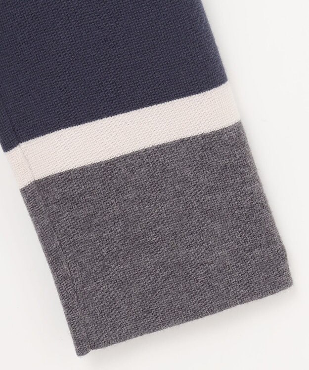 自由区 L 【セットアップ対応・洗える】ウールミラノボーダーチュニック丈 ニット グレー×シャンパンベージュ×ネイビー