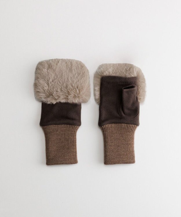 ORuKuBET  フェイクファー付きフィンガーレスグローブ(WOMEN) ダークブラウン