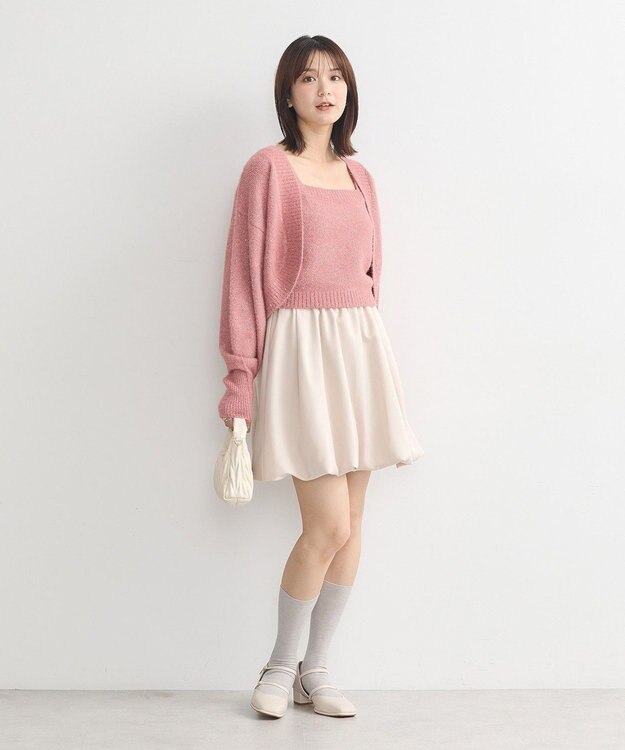 earth music&ecology ＳＥＴ２点スパンコールニットボレロ×タンク Pink