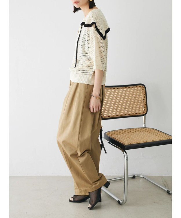 Green Parks クロシェ風セーラーカラーニット Off White