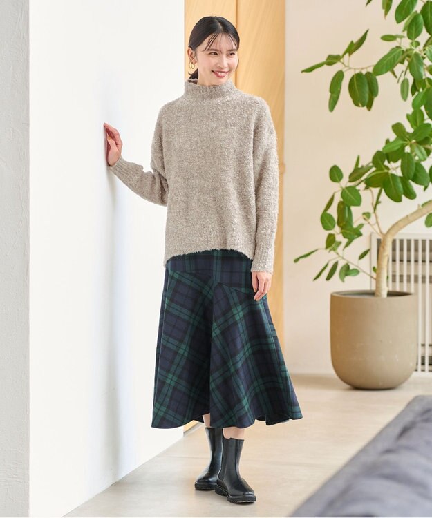 ANY 【ウエストゴム・洗える】タータンマーメイドスカート グリーンタータン