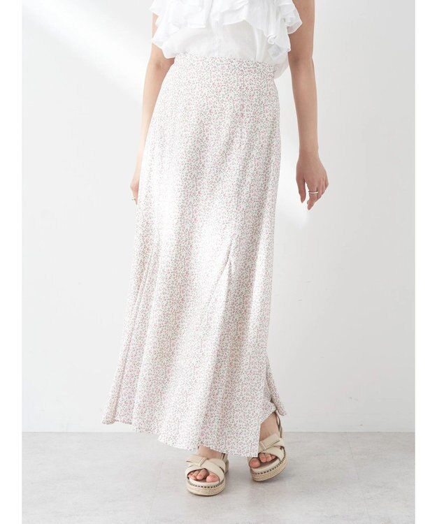 earth music&ecology 揺れる小花柄裾フレアスカート Pink