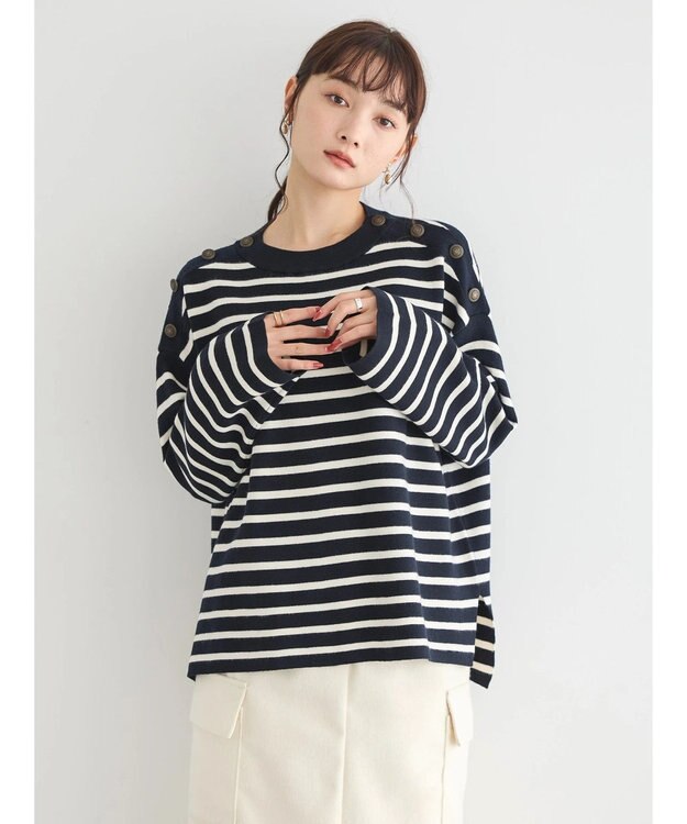 AMERICAN HOLIC バイパチショルダーボタンニットプルオーバー Navy