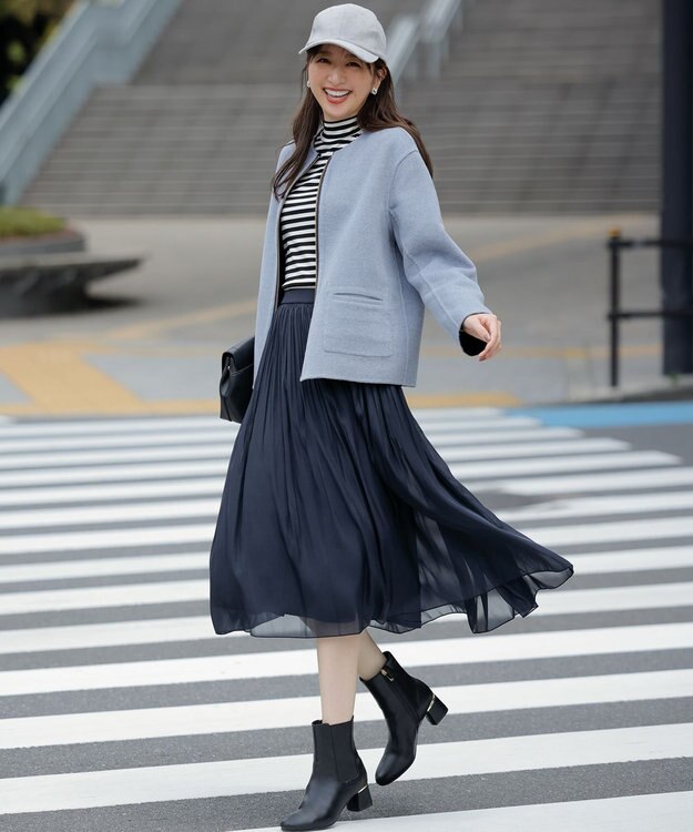 ANY SIS L 【洗える】シャイニープリーツ スカート ネイビー