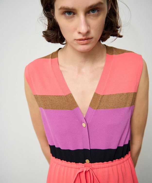 GRACE CONTINENTAL ニットマルチボーダージレ ピンク