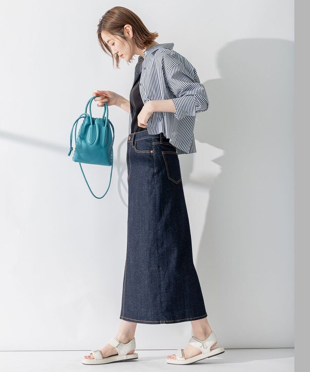 23区 【CLASSY.コラボ/洗える】シャツアンサンブル ワンピース ブラックストライプ×ブラック