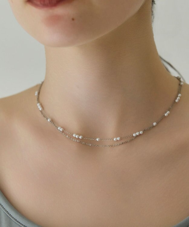 Phoebe 〈金属アレルギー対応〉レイヤードステーションパールネックレス　シルバー　ステンレス シルバー