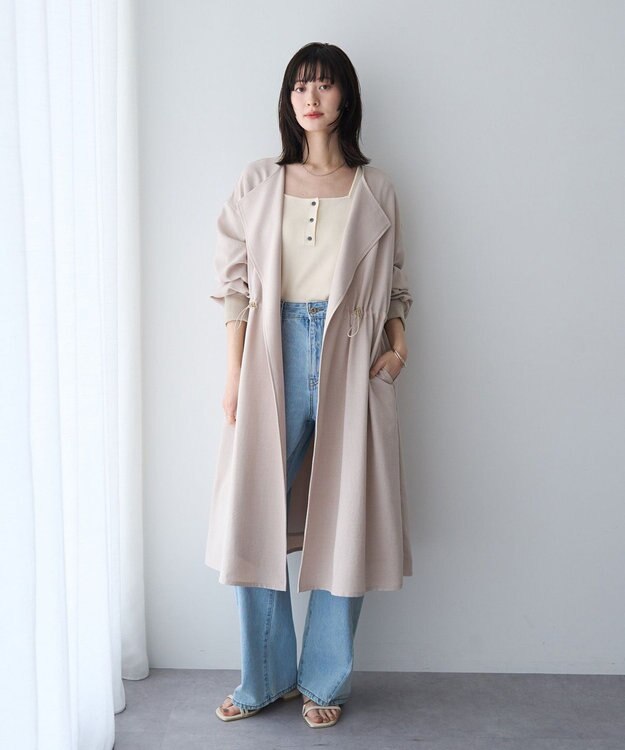 YECCA VECCA ノーカラーラペルロングコート Gray Beige