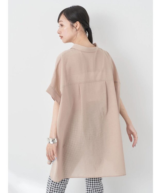 earth music&ecology 配色ステッチＢＩＧシャツ Beige