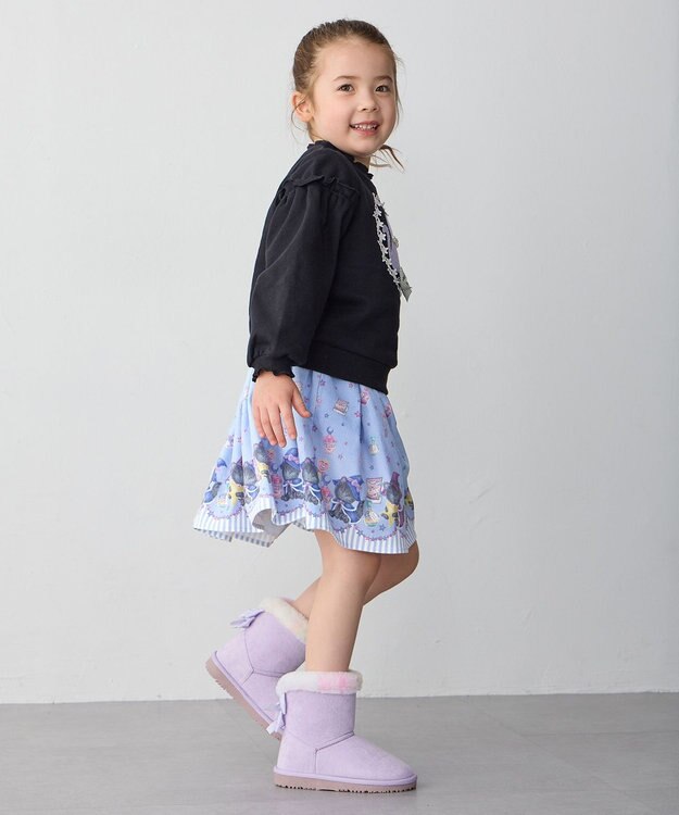 ANY KIDS フェイクムートンリボンブーツ オーロラ