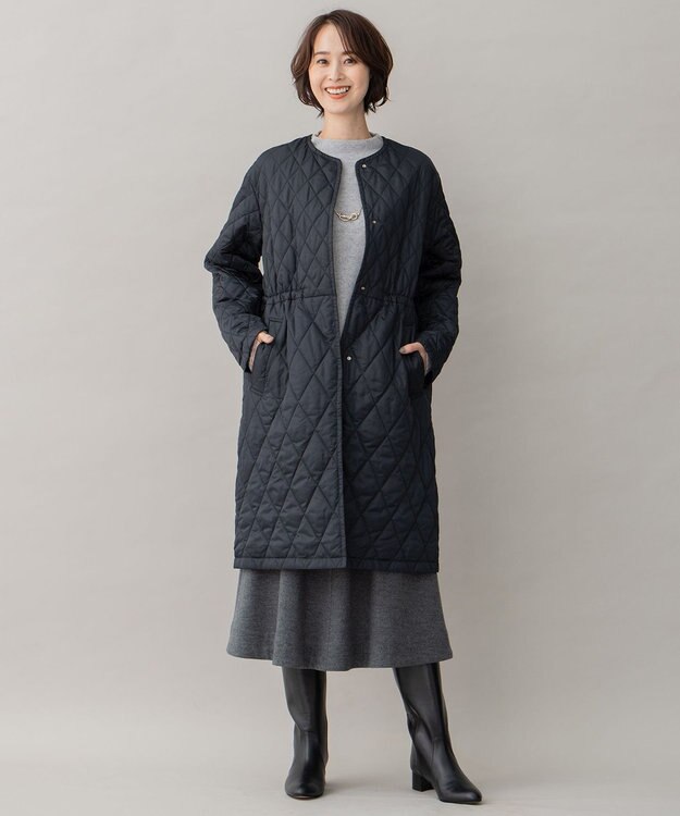 自由区 【洗える/リバーシブル】ブライトキルト リバーシブルコート ネイビー系