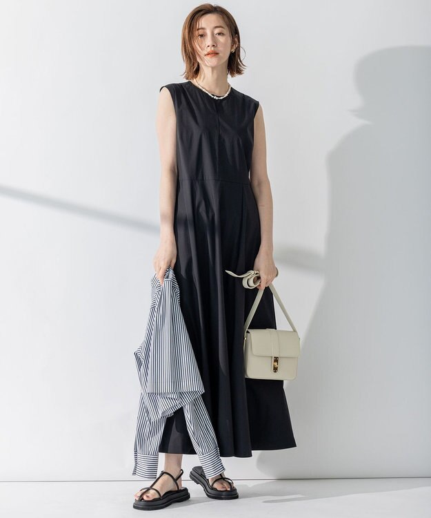 23区 【CLASSY.コラボ/洗える】シャツアンサンブル ワンピース ブラックストライプ×ブラック