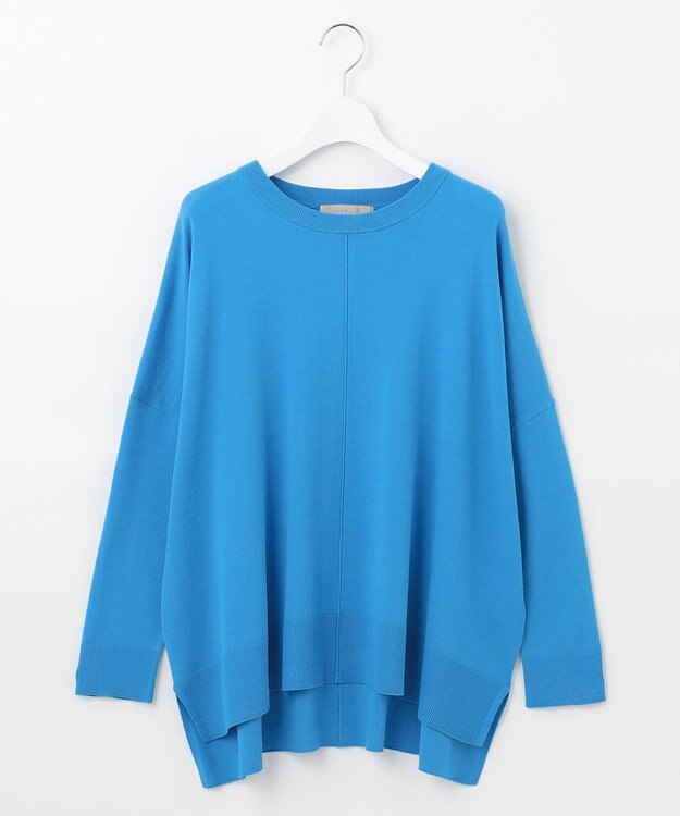 UNFILO 【抗菌防臭】スタイルアップニット　クルーネック ブルー