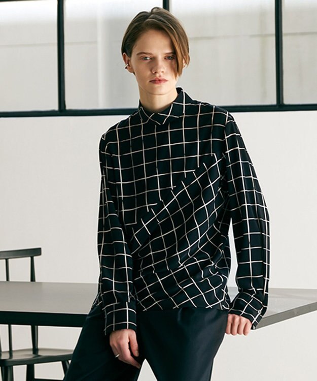 ICB 【30th ANNIVERSARY】 ウィンドウペンプリント プルオーバーブラウス ブラック×アイボリー