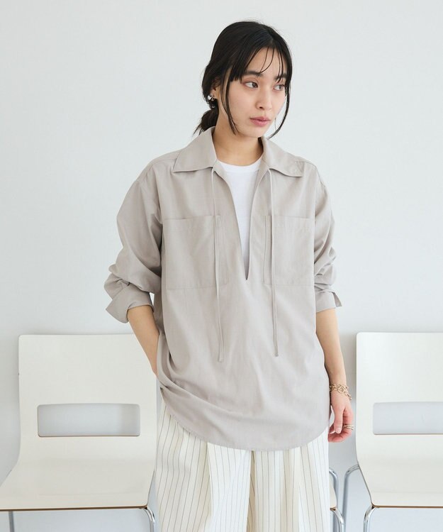 CRAFT STANDARD BOUTIQUE Vネックスキッパーシャツ Gray Beige