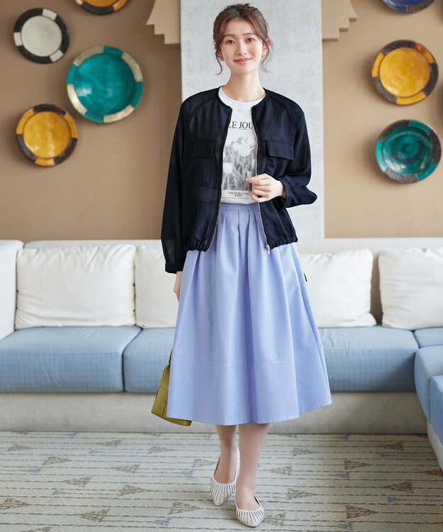 Tiaclasse メッシュジャガードノーカラーブルゾン ネイビー