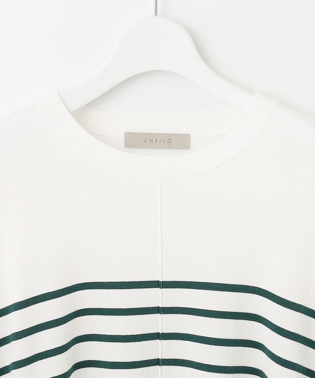 UNFILO 【抗菌防臭】スタイルアップニット　クルーネック ホワイト×グリーン