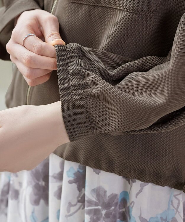 Tiaclasse メッシュジャガードノーカラーブルゾン ブラウン