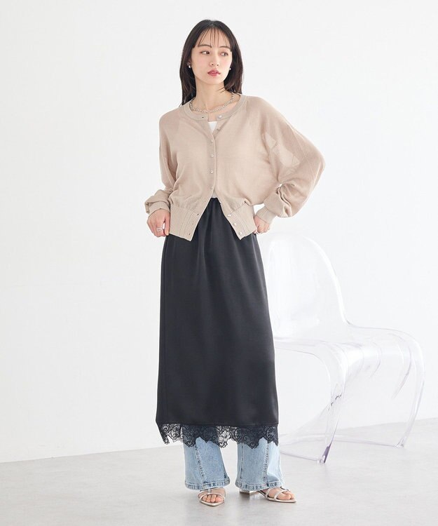 earth music&ecology サテンレーススカート Black