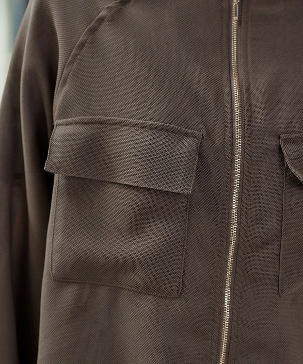 Tiaclasse メッシュジャガードノーカラーブルゾン ブラウン