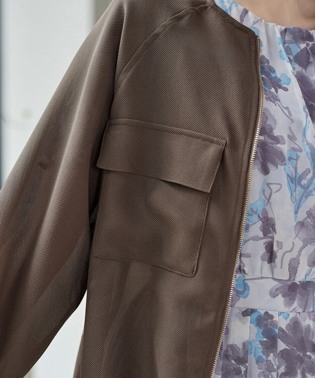 Tiaclasse メッシュジャガードノーカラーブルゾン ブラウン