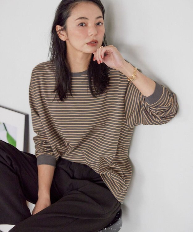 AMERICAN HOLIC ドロップショルダーカットプルオーバー Border Gray