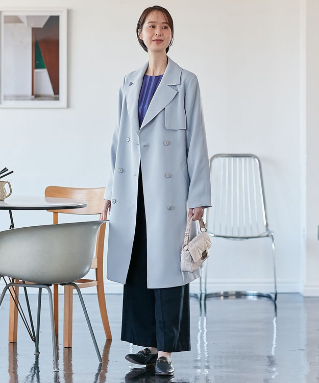 自由区 【XSサイズ～】トロトレンチ ロング丈コート スカイブルー系