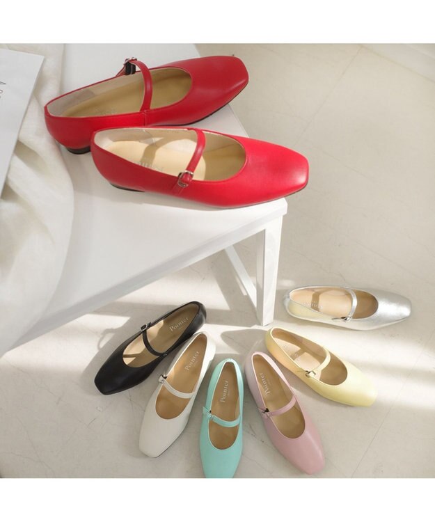 Pointer 日本製 本革ストラップ付きパンプス レッド