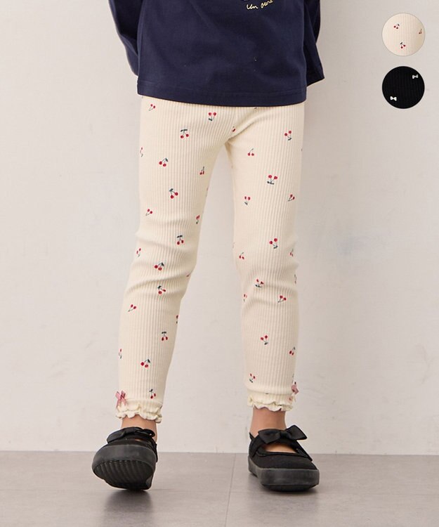 ANY KIDS 総柄テレコ レギンス エクリュ×サクランボ