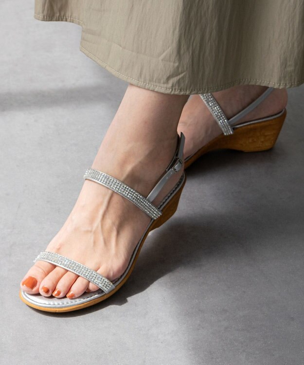 INTER-CHAUSSURES 【ITALIAN SHOEMAKERS】ラインストーンダブルベルトサンダル シルバー