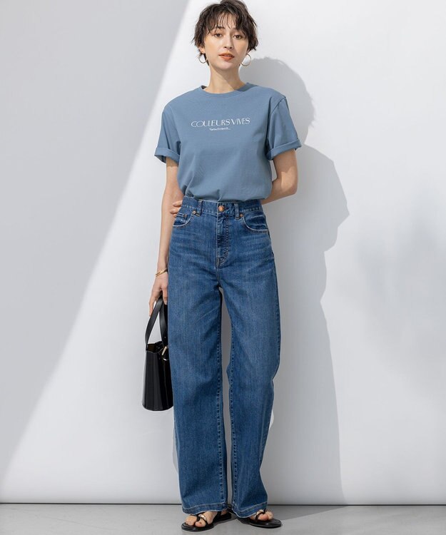 23区 L 【洗える】ボタニカル カラー Tシャツ ダルブルー系