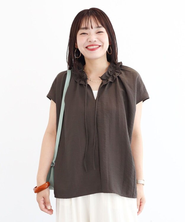 Green Parks 衿フリルブラウス Dark Brown