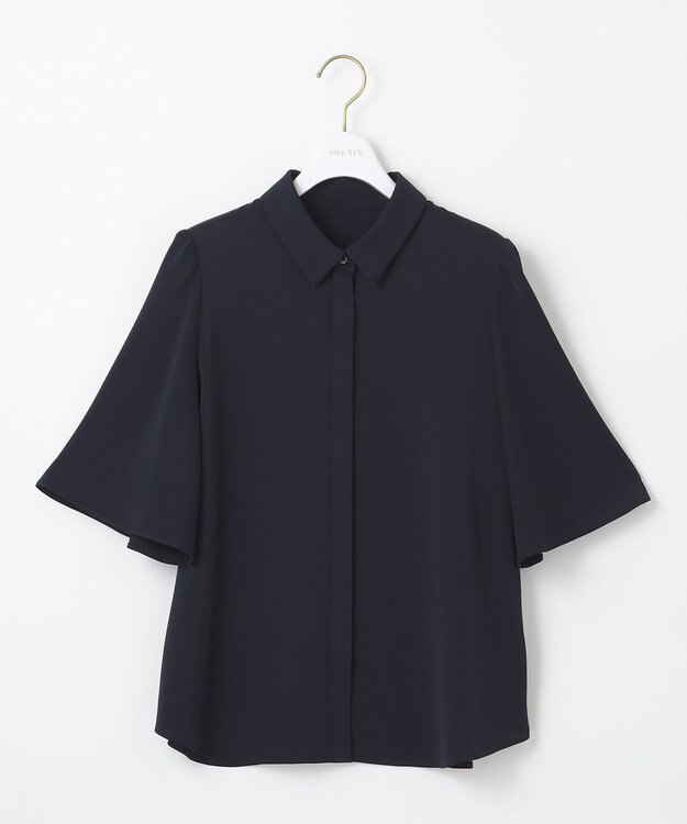 ANY SIS 【洗える】トロミシャツカラー ブラウス ネイビー