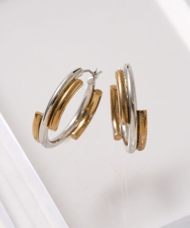 AMERICAN HOLIC コンビメッキデザインフープピアス Silver