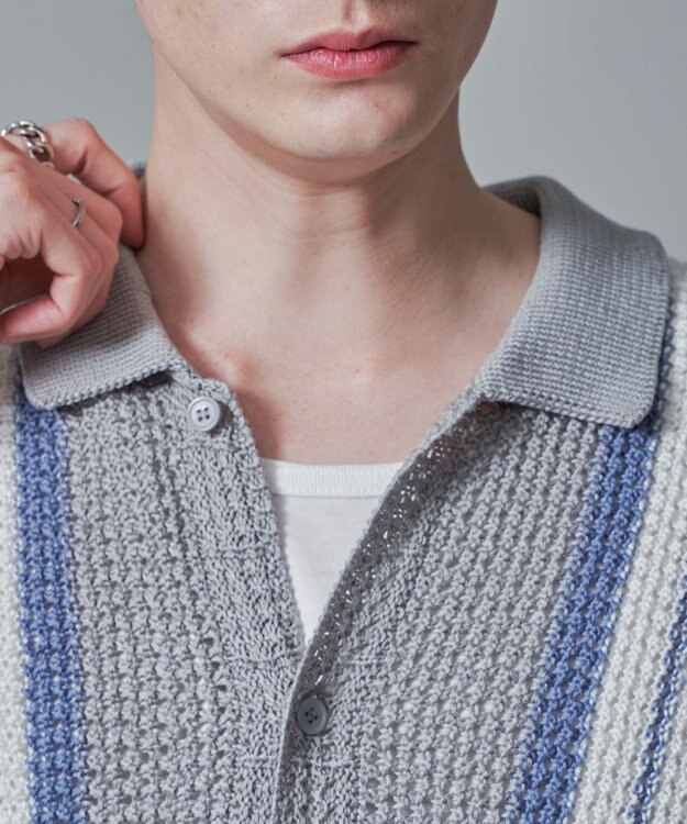 WEGO ラインニットシャツ（SS） ライトグレー