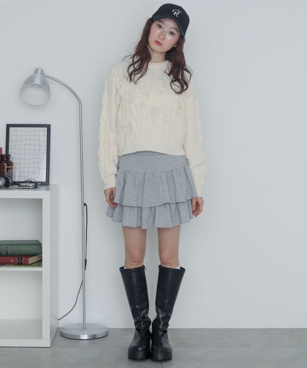 WEGO チュールリボンケーブルニット ホワイトアイボリー