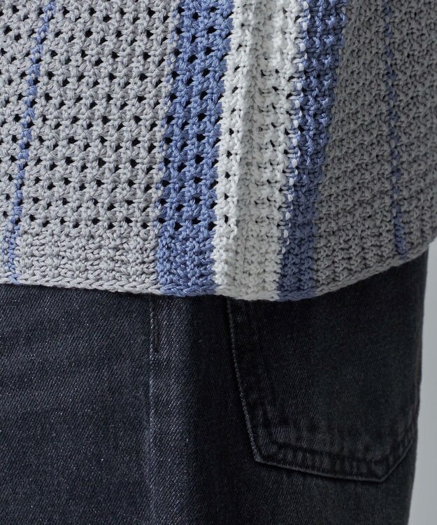 WEGO ラインニットシャツ（SS） ライトグレー