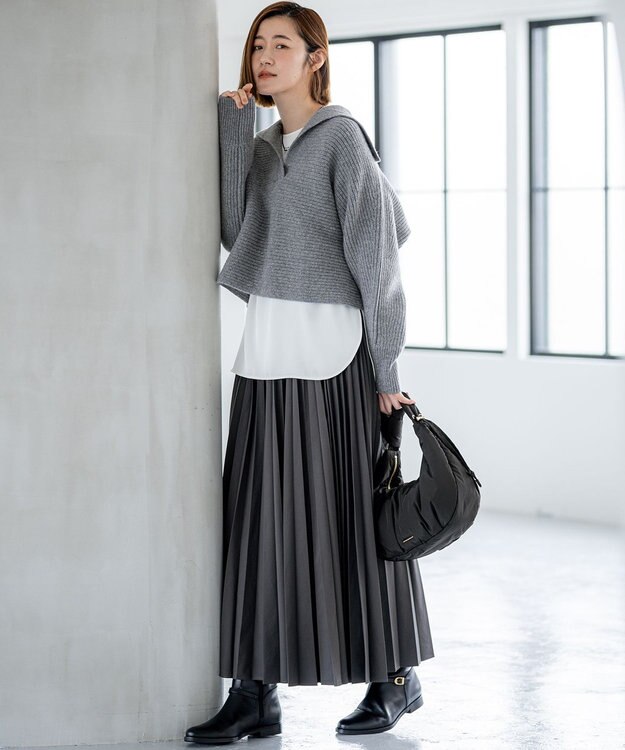 23区 L 【洗える】サテン ロングスリーブ Tシャツ アイボリー系