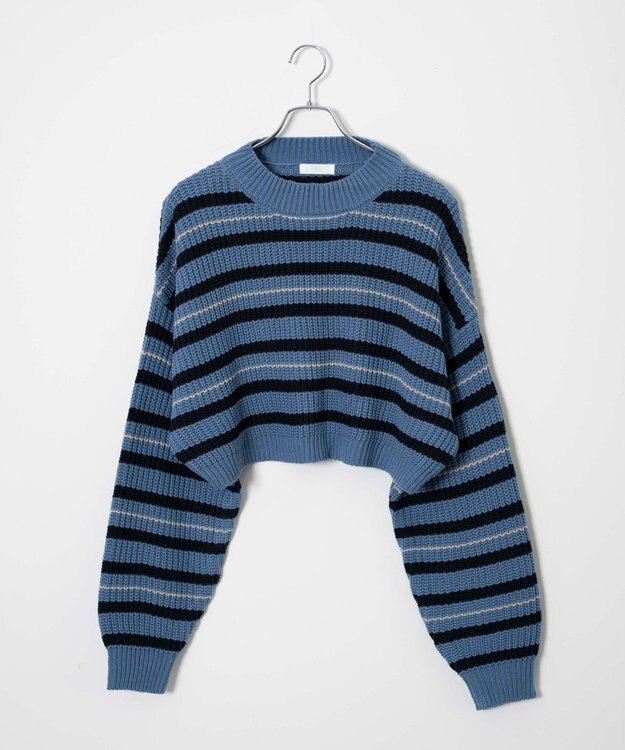 WEGO ボーダーショートニットプルオーバー ブルーボーダー