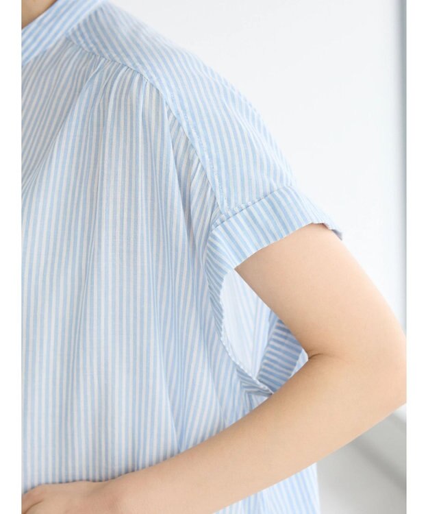 CRAFT STANDARD BOUTIQUE インド綿バンドカラーワンピース Stripe Sax