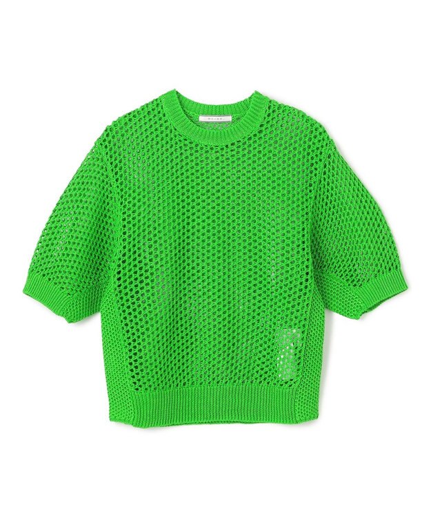 BEIGE， 【洗える】ALOE / コットンメッシュ半袖クルーネックニット Green