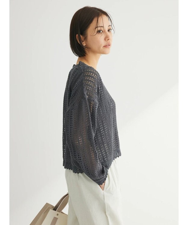 Green Parks インド綿　レース編みカーディガン Gray