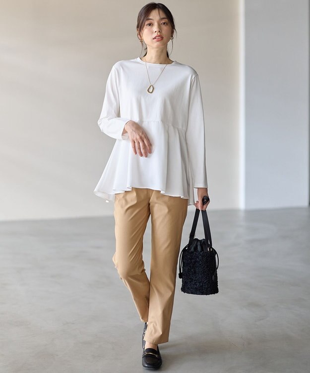 ANY L 【WEB限定】サテンコンビペプラムカットソー オフ