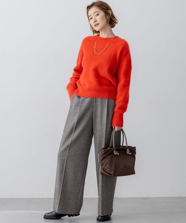 23区 フォックスカシミヤファー ショート丈 ニット レッド系