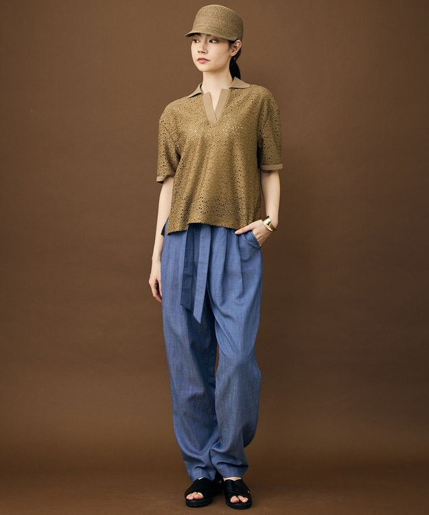 自由区 L 【カタログ掲載】コットンリネンシャンブレーテーパード パンツ インディゴ系