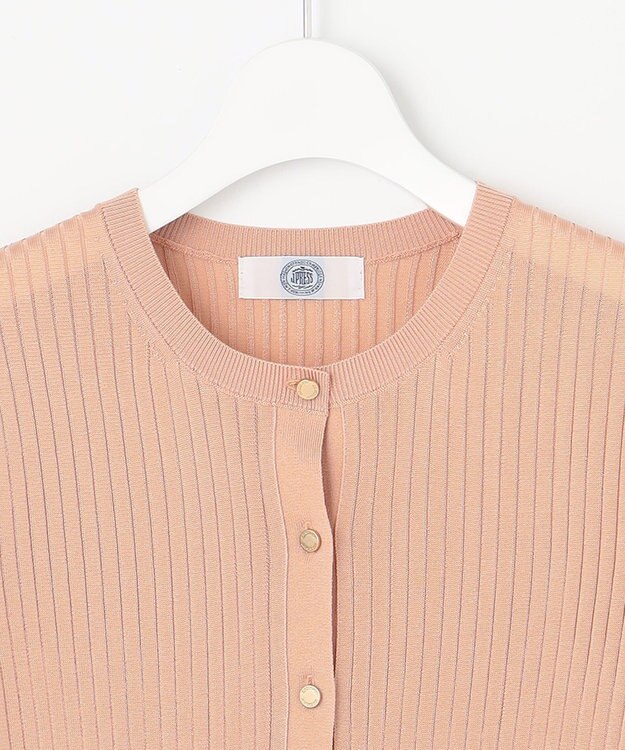 J.PRESS LADIES 【洗える・イージーケア】 SYNTHETIC BASIC ワイドリブ クルーネック カーディガン ライトオレンジ系