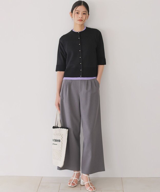 組曲 シアーニット5分袖 カーディガン ブラック系