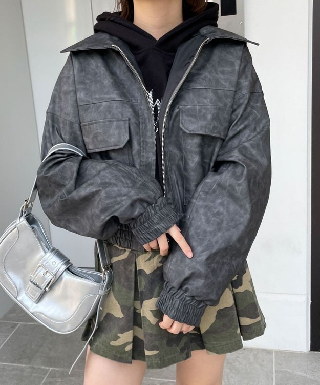 WEGO PUショートブルゾン グレー