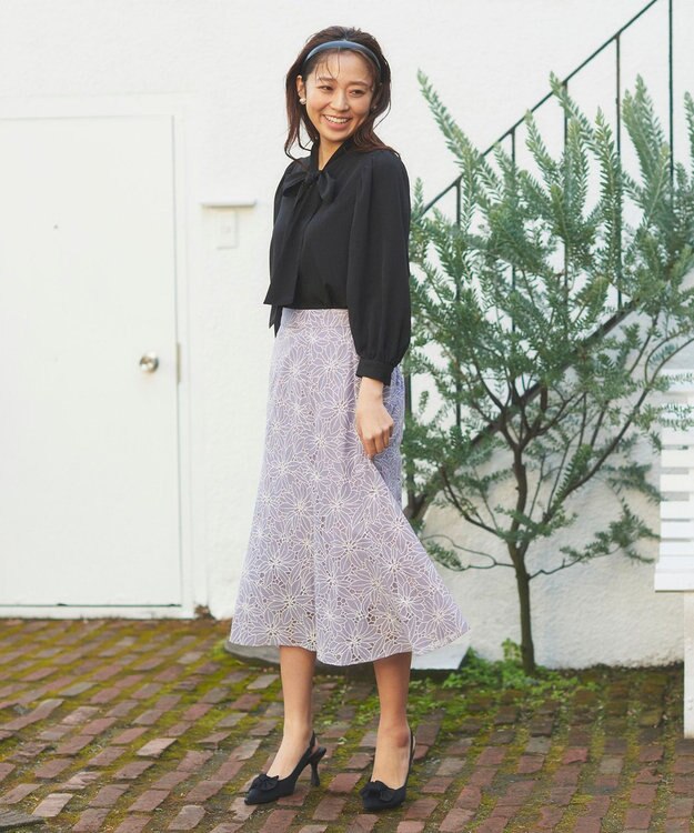 Feroux リボンタイパフスリー ブブラウス ブラック系