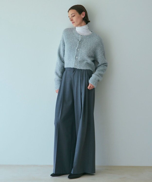 NAVE 【Nave・洗える】ラメニット カーディガン シルバー系